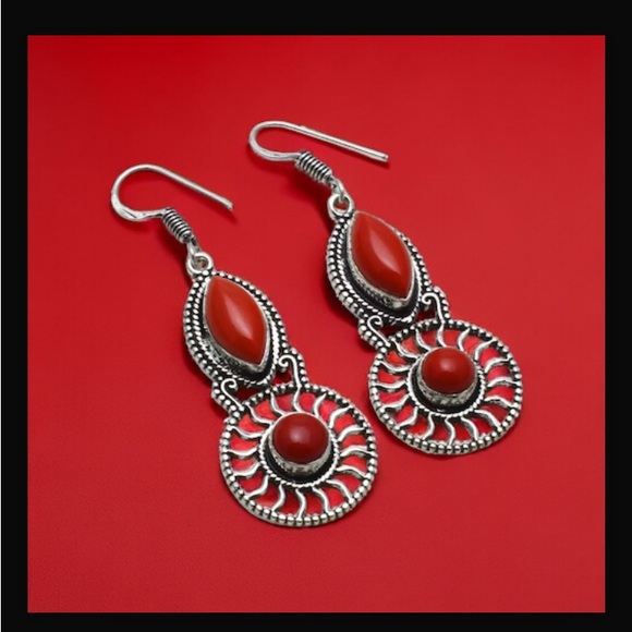 Coral Red Handcrafted Drop Dangle Hook Style Earrings Jewelry 2.16" L New W Tags - Picture 6 of 9